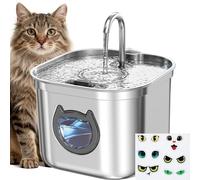 Homtyler Fontaine à eau automatique de luxe pour chat pour animaux de compagnie, 2,2 L, distributeur d'eau pour chien en acier inoxydable avec filtre, sans BPA et silencieux, avec lumière LED, facile