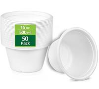 HOMURG bol en carton blanche 500 ml, bols à soupe jetables solides anniversaire, bolle a ramen blanc pour mariage, vaisselle carton jetable ecologique, assiette creuse compostable de 50 pièces