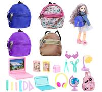 HOMURY Accessoires de Maison de Poupée Mini-Sacs à Dos, 4 Petits Sacs à Dos et 18 Mini Accessoires de Fournitures Scolaires en Miniature, Mini Sac à Dos, Mini Livre Sac à Dos