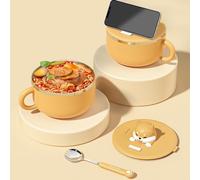 HOMURY Bol instantané en forme de chiot : 1200 ml Ramen avec couvercle et cuillère, portable en acier inoxydable, à l'épreuve des fuites, pour nouilles et soupe