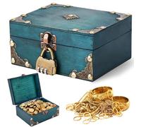HOMURY Coffre au trésor en bois vintage avec serrure à combinaison, coffre de pirate pour anniversaire d'enfant, pour ranger et décorer des cadeaux (15 x 12 x 7,2 cm, vert)