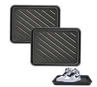 HOMURY Lot de 2 bacs d'égouttement à chaussures noirs - En plastique - 40 x 30 x 3,5 cm - Pour la neige, les pluies, l'automne, l'hiver, l'intérieur et l'extérieur