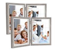 HOMURY Lot de 2 cadres photo doubles pliables - 13 x 18 cm - En bois - Avec verre - Pour 2 photos - Collage pour le bureau (Gris foncé)