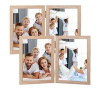 HOMURY Lot de 2 cadres photo doubles pliables - 13 x 18 cm - En bois - Avec verre - Pour 2 photos - Collage pour le bureau (Couleur bois clair)