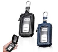 HOMURY Lot de 2 étuis à clés de voiture : étui à clés vintage avec fermeture éclair et mousqueton, housse de protection pour porte-clés, étui universel portable (noir, bleu roi), noir, bleu