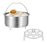 HOMURY Lot de 2 inserts de cuiseur vapeur en acier inoxydable Ø 20 cm, grille vapeur à œufs Ø 17,5 cm, panier vapeur avec poignée, pour casseroles, casseroles, autocuiseurs