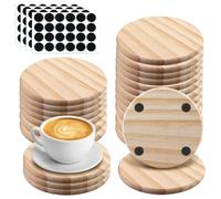 HOMURY Lot de 24 dessous de verre en bois : dessous de verre ronds en bois avec tapis antidérapant - Pour fleurs, plantes, boissons, bière, verre (10 x 10 x 0,8 cm)
