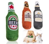 HOMURY Lot de 3 jouets couineurs en forme de bouteille de bière pour chat - Jouet en peluche avec herbe à chat - Jouet à mâcher pour chat et chien