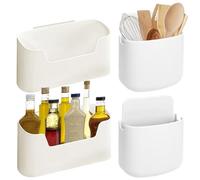 HOMURY Lot de 4 boîtes de rangement murales : organiseur de porte d'armoire de cuisine, sans perçage, auto-adhésif, ABS, pour cuisine, armoire de cuisine, salle de bain