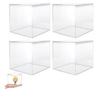HOMURY Lot de 4 Boîtes en Acrylique Avec Couvercle : Cube Carré Transparent 10 x 10 x 10 cm, Petite Boîte Carrée Pour Bijoux, Rangement, Vitrine et Emballage