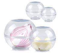 HOMURY Lot de 4 boules de conservation empilables pour ail, oignons, diamètre : 7 et 9 cm, pour tout ce qui sent fort - Transparent
