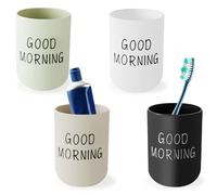HOMURY Lot de 4 gobelets à brosse à dents en plastique : multicolores, réutilisables pour salle de bain, gobelets portables pour couples, adultes (blanc, noir, vert, kaki)