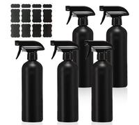 HOMURY Lot de 5 flacons pulvérisateurs noirs 500 ml : flacons pulvérisateurs de coiffure, flacons pulvérisateurs avec étiquette étanche, vaporisateur pour plantes, vaporisateur à pompe, flacons