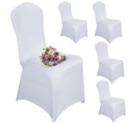 HOMURY Lot de 5 housses de chaise blanches - Décoration de chaise de banquet - Universelles - Stretch - En élasthanne - Pour chaise de banquet, mariage et fête