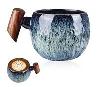 HOMURY Tasse Japonaise en Céramique 230 ml - Avec Poignée en Bois - Vintage pour Café, Thé, Céréales, Petit-Déjeuner, Expresso, Latte