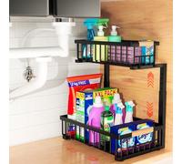 HOMVIA Organiseur sous évier, étagère de rangement coulissante à 2 niveaux, organiseur de tiroir extractible robuste pour cuisine, salle de bain, garde-manger, assemblage facile - 1 pièce