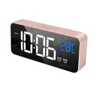 HOMVILLA Réveil Numérique avec Grand Affichage de la Température LED, Alarme de Miroir Portable avec Double Alarme Roupillon Temps Gradateur de Luminosité Réglable sur 4 Niveaux (Rose)