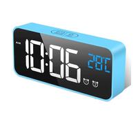 HOMVILLA Réveil Numérique avec Grand Affichage de la Température LED, Alarme de Miroir Portable avec Double Alarme Roupillon Temps Gradateur de Luminosité Réglable sur 4 Niveaux (Bleu)