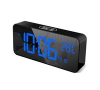 HOMVILLA Réveil Numérique avec Grand Affichage de la Température LED, Alarme de Miroir Portable avec Double Alarme Roupillon Temps Gradateur de Luminosité Réglable sur 4 Niveaux (Noir-1)