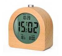 HOMVILLA Réveil Numérique LCD en Bois avec Fonction Snooze, Affiche la Date et la Température, Rétro-éclairage Chaud, 12/24H