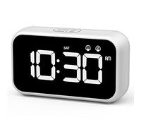 HOMVILLA Réveil Numérique LED avec Fonction Snooze, 2 Alarmes, Surface Miroir Rechargeable USB 12 / 24H pour Bureau de Chambre