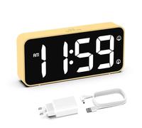 HOMVILLA Reveil, Réveil Numérique avec Grand écran LED, 5-100% Luminosité, 90-120 DB Volume, 2 Alarmes, 12/24H, Fonction Snooze, Reveil sur Secteur (Adaptateur Inclure) Jaune