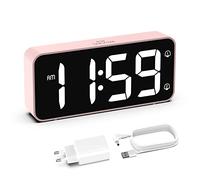 HOMVILLA Reveil, Réveil Numérique avec Grand écran LED, 5-100% Luminosité, 90-120 DB Volume, 2 Alarmes, 12/24H, Fonction Snooze, Reveil sur Secteur (Adaptateur Inclure) Rose