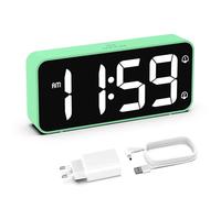 HOMVILLA Reveil, Réveil Numérique avec Grand écran LED, 5-100% Luminosité, 90-120 DB Volume, 2 Alarmes, 12/24H, Fonction Snooze, Reveil sur Secteur (Adaptateur Inclure) Vert