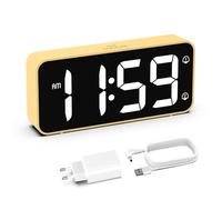 HOMVILLA Reveil, Réveil Numérique avec Grand écran LED, 5-100% Luminosité, 90-120 DB Volume, 2 Alarmes, 12/24H, Fonction Snooze, Reveil sur Secteur (Adaptateur Inclure) Jaune