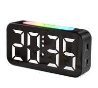 HOMVILLA Reveil, Réveil Numérique Grand écran LED avec Veilleuses 9 Colorées, Luminosité & Volume réglable, Cloche Double, Snooze, 12/24H, Alimentation électrique (Adaptateur Inclure)