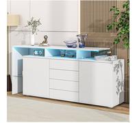 HOMVRA Buffet bas, 160x35x70 cm avec éclairage LED, avec 4 tiroirs et 2 portes en panneau de particules blanc