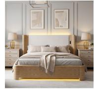 HOMVRA Lit coffre king size 180 x 200 cm avec verin hydraulique 750 N LED 7 couleurs beige
