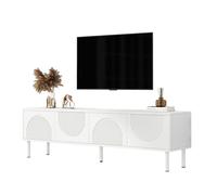 HOMVRA Meuble TV 180 cm blanc mat avec 4 portes rangement fermé et gestion des câbles