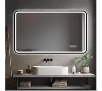 HOMVRA miroir de salle de bain LED 90 x 70 cm, cadre aluminium noir, antibuée, dimmable, 3 couleurs, IP44