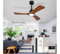 HOMVRA Ventilateur de plafond avec éclairage LED télécommande contrôle mural 6 vitesses bois noir