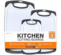 HOMWE Lot de 3 planches à découper en plastique pour cuisine avec poignées faciles à prendre en main et rainures pour jus