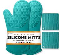 Homwe Lot de 4 gants de cuisine en silicone résistant à la chaleur, antidérapant, turquoise1