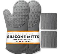 HOMWE Lot de 4 gants de cuisine et maniques en silicone très résistants, sans danger pour le comptoir de cuisine, résistance à la chaleur avancée, poignée texturée antidérapante (gris)