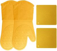 HOMWE Lot de 4 maniques en silicone pour four et casseroles, gants de cuisine robustes, dessous de plat résistant à la chaleur, poignée texturée antidérapante (jaune)