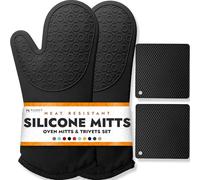 HOMWE Lot de 4 gants de cuisine et maniques en silicone résistants à la chaleur avec poignée texturée antidérapante Noir