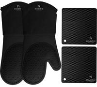 HOMWE Lot de 4 gants de cuisine et maniques en silicone résistants à la chaleur avec poignée texturée antidérapante Noir