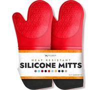 HOMWE Paire de Gants de Cuisine Professionnels Extra Longs en Silicone avec Doublure matelassée, résistants à la Chaleur, Gants de Four Flexibles, Rouge, 37,8 cm