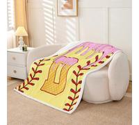 Homwish Couverture 130x150cm Enfant Baseball à la glace Plaid Canape Alphabet jaune et rose D Couverture Polaire Sports de balle en dessin animé Jetés de Lit Déco de Chambre Doux Bonbon Dessert