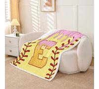 Homwish Couverture 130x150cm Enfant Baseball à la glace Plaid Canape Initiale jaune et rose E Couverture Polaire Sports de balle en dessin animé Jetés de Lit Déco de Chambre Doux Bonbon Dessert