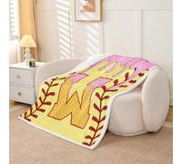 Homwish Couverture 130x150cm Enfant Baseball à la glace Plaid Canape Monogramme jaune et rose W Couverture Polaire Sports de balle en dessin animé Jetés de Lit Déco de Chambre Doux Bonbon Dessert