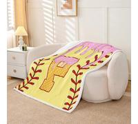 Homwish Couverture 229x229cm Enfant Baseball à la glace Plaid Canape Alphabet jaune et rose P Couverture Polaire Sports de balle en dessin animé Jetés de Lit Déco de Chambre Doux Bonbon Dessert