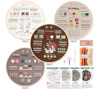 Homwiz Kit Broderie Debutant, 4 Kits de Broderie pour Motifs Floraux et Végétaux, avec 2 Cercles en Bambou Fils Colorés Instructions Aiguille Ciseaux pour Enfants Artisanat DIY (Kit d'entraînement)