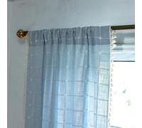 Homxi 1 Pièce Petit Rideau de Cuisine Court,1 x 60 W x 90 H CM,Rideau Chambre Voilage Court Bleu,Broderie et Motif en Treillis avec Glands Rideaux Courtse avec Passe Rod Pocket