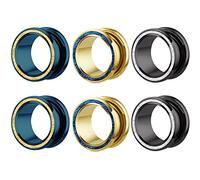 Homxi 6 Pièces Piercing Ecarteur Oreille Acier Chirurgical,Ecarteur Plug Oreilles 12mm Rond avec Mat Piercing Tunnel Kit Or Bleu Noir