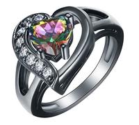 Homxi Anneau Noir Femme,Forme de Coeur avec Zircone Cubique Noir Coloré Bague Femme en Cuivre Bague Femme pour Mariage Taille 57